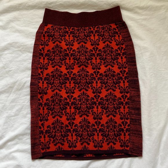 Anthropologie Moth Knit Jacquard Damask Pencil Holiday Christmas Skirt - Picture 1 of 4